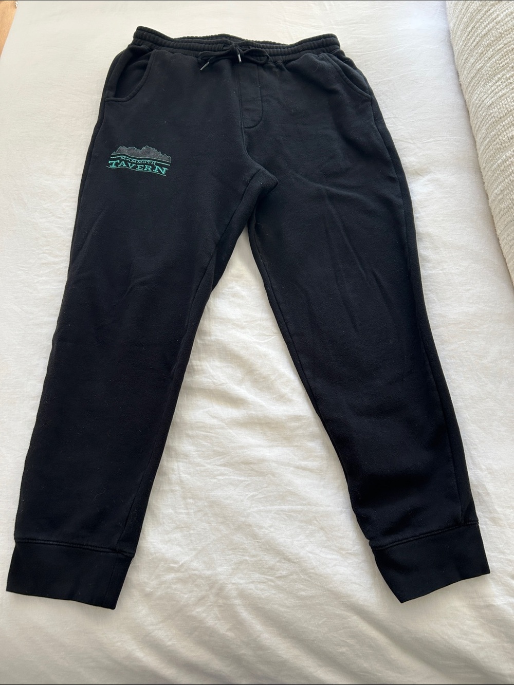 Mammoth tavern Black  Sweatpants with Green Logo - Comfortable Jogger Bottoms